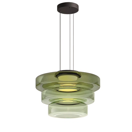 Suspension en verre vert à trois anneaux étagés, grand modèle