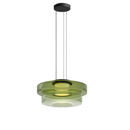 Suspension en verre vert à deux anneaux étagés, petit modèle