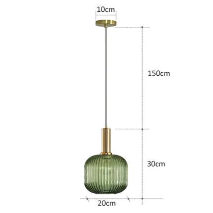 Abat-jour en verre côtelé vert, design rétro pour un éclairage doux et élégant.
