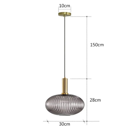 Suspension en verre côtelé compatible LED diffusant une lumière douce partout.