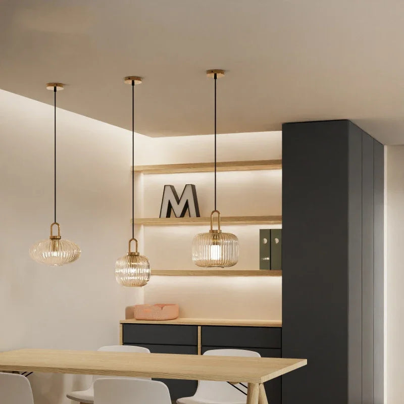 Dimensions Lámpara colgante LED de cristal dorado nórdico