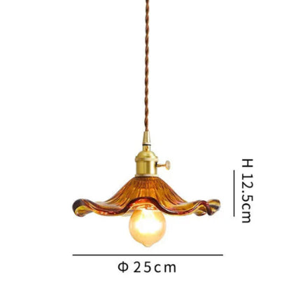 Schéma des cotes de la suspension en verre ondulé ambré, diamètre 25 cm et hauteur 12,5 cm