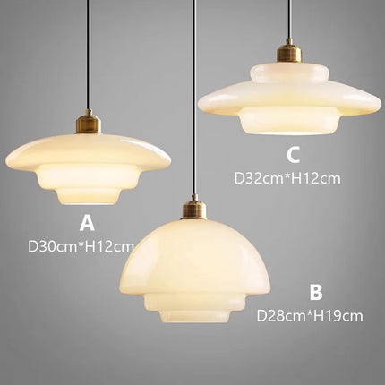 Comparatif des trois formes A, B et C de la suspension en verre opalin crème