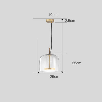 Schéma de dimensions de la suspension, abat-jour 25 cm, socle 10 cm et épaisseur 2,5 cm
