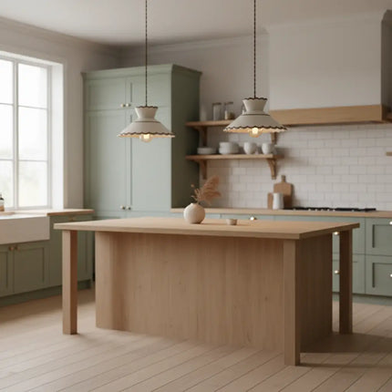 Suspension vintage en céramique avec abat-jour vintage ondulé