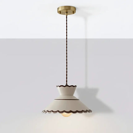 Suspension vintage en céramique avec abat-jour vintage ondulé