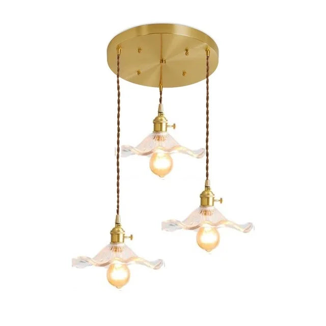 Dimensions Vintage Trio Wavy Glass Brass Pendant Light