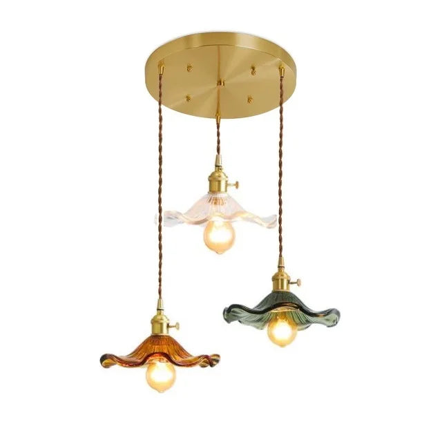 Dimensions Lámpara colgante vintage de tres luces con colores de vidrio mezclados