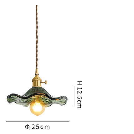 Schéma de cotes de la suspension en verre vert, diamètre 25 cm et hauteur 12,5 cm