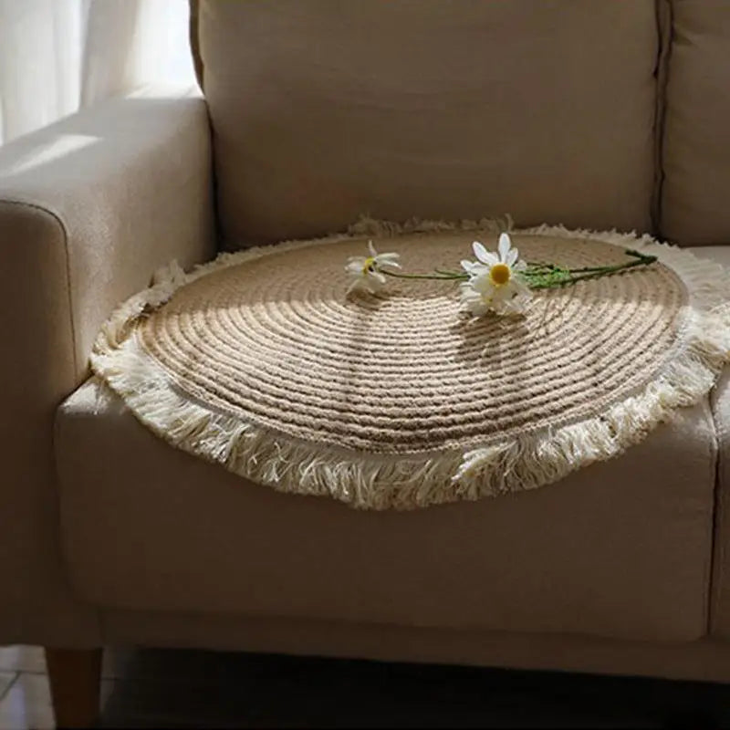 Dimensions Handmade Round Rattan and Jute Rug