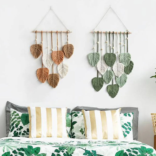 Tenture murale à feuilles en macramé coton naturel de style bohème