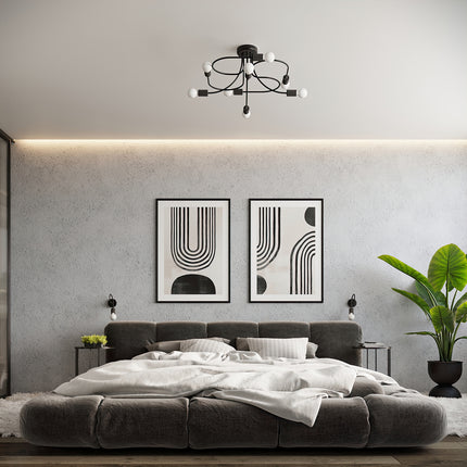Lustre Twist Moderne noir et appliques assorties dans une chambre grise