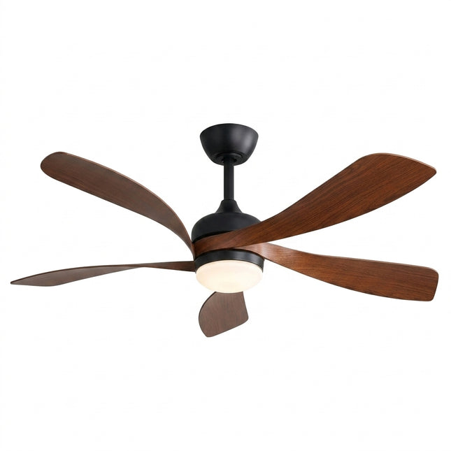 Ventilateur de Plafond 5 Pales 132 cm LED Dimmable - Noir & ABS Bois Marron