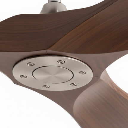 Vintage-Deckenventilator mit LED-Beleuchtung (leise) – Silber und dunkles Holz
