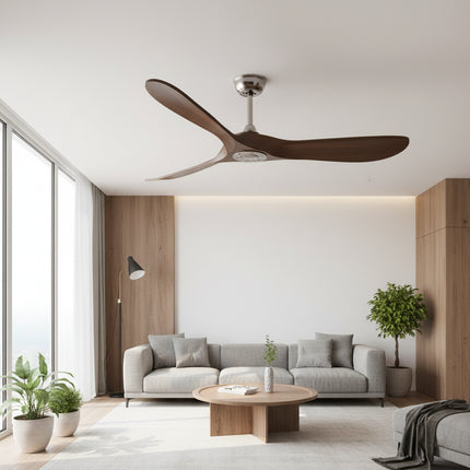 Vintage-Deckenventilator mit LED-Beleuchtung (leise) – Silber und dunkles Holz