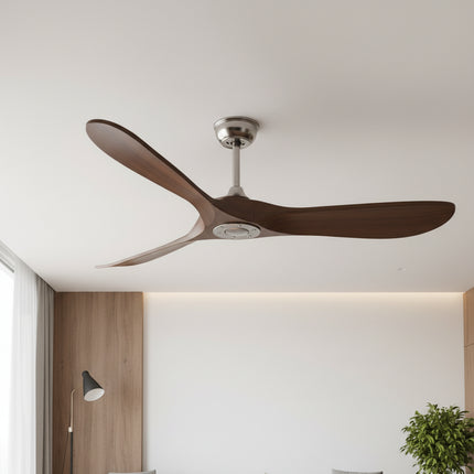 Vintage-Deckenventilator mit LED-Beleuchtung (leise) – Silber und dunkles Holz