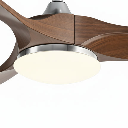 Ventilateur Plafond Silencieux Vintage avec LED - Argent et Bois Foncé