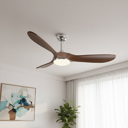 Ventilateur Plafond Silencieux Vintage avec LED - Argent et Bois Foncé