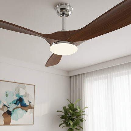 Ventilateur Plafond Silencieux Vintage avec LED - Argent et Bois Foncé