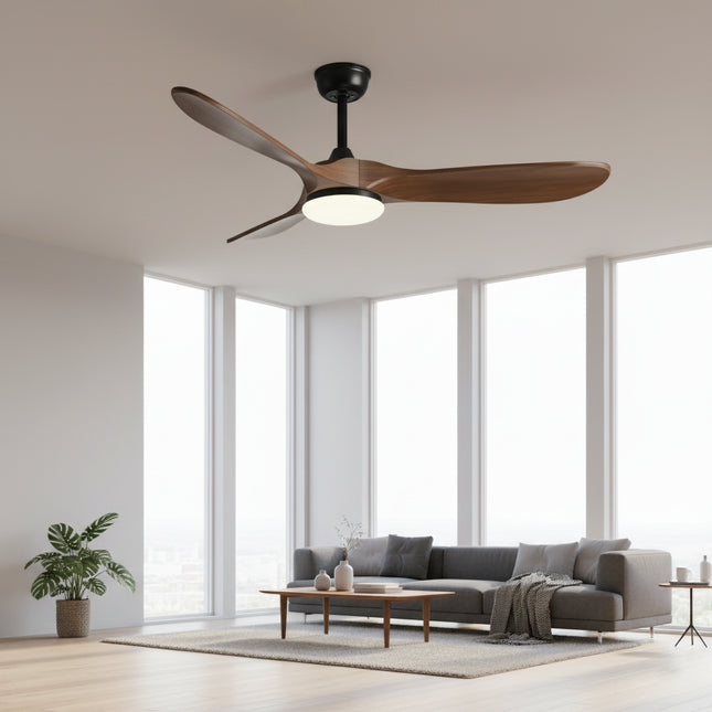 Ventilateur Plafond Silencieux Vintage avec LED - Noir et Bois Foncé