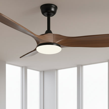 Ventilateur Plafond Silencieux Vintage avec LED - Noir et Bois Foncé