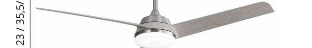 Schéma des dimensions du ventilateur de plafond : 132 cm d'envergure, 23 à 71 cm de hauteur, pavillon 15 cm
