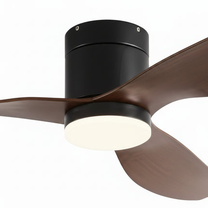 Silent Ceiling Fan with Integrated LED - Black &amp; Dark Wood ABS