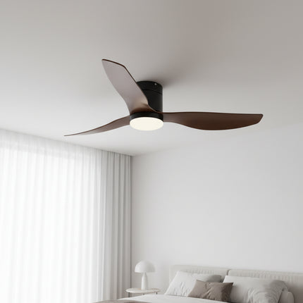 Silent Ceiling Fan with Integrated LED - Black &amp; Dark Wood ABS