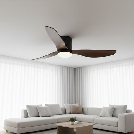 Silent Ceiling Fan with Integrated LED - Black &amp; Dark Wood ABS