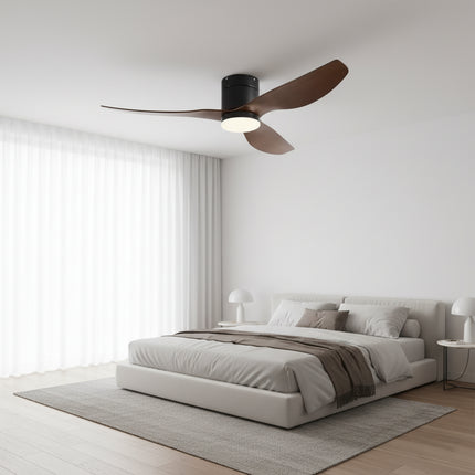 Silent Ceiling Fan with Integrated LED - Black &amp; Dark Wood ABS