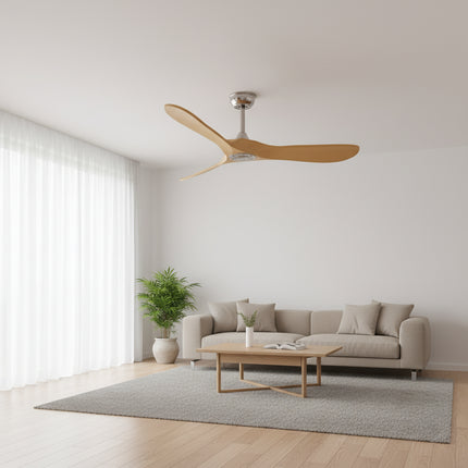Vintage Silent Ceiling Fan with LED - Silver and Dark Wood