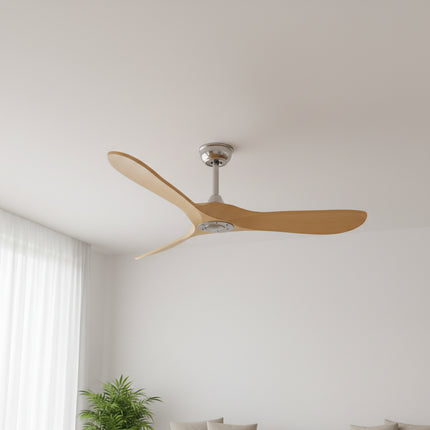 Vintage Silent Ceiling Fan with LED - Silver and Dark Wood