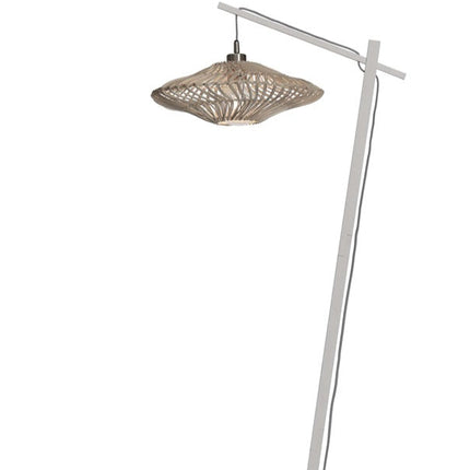 Détail du bambou naturel du lampadaire Zanzibar avec le câble textile gris enroulé autour de la structure